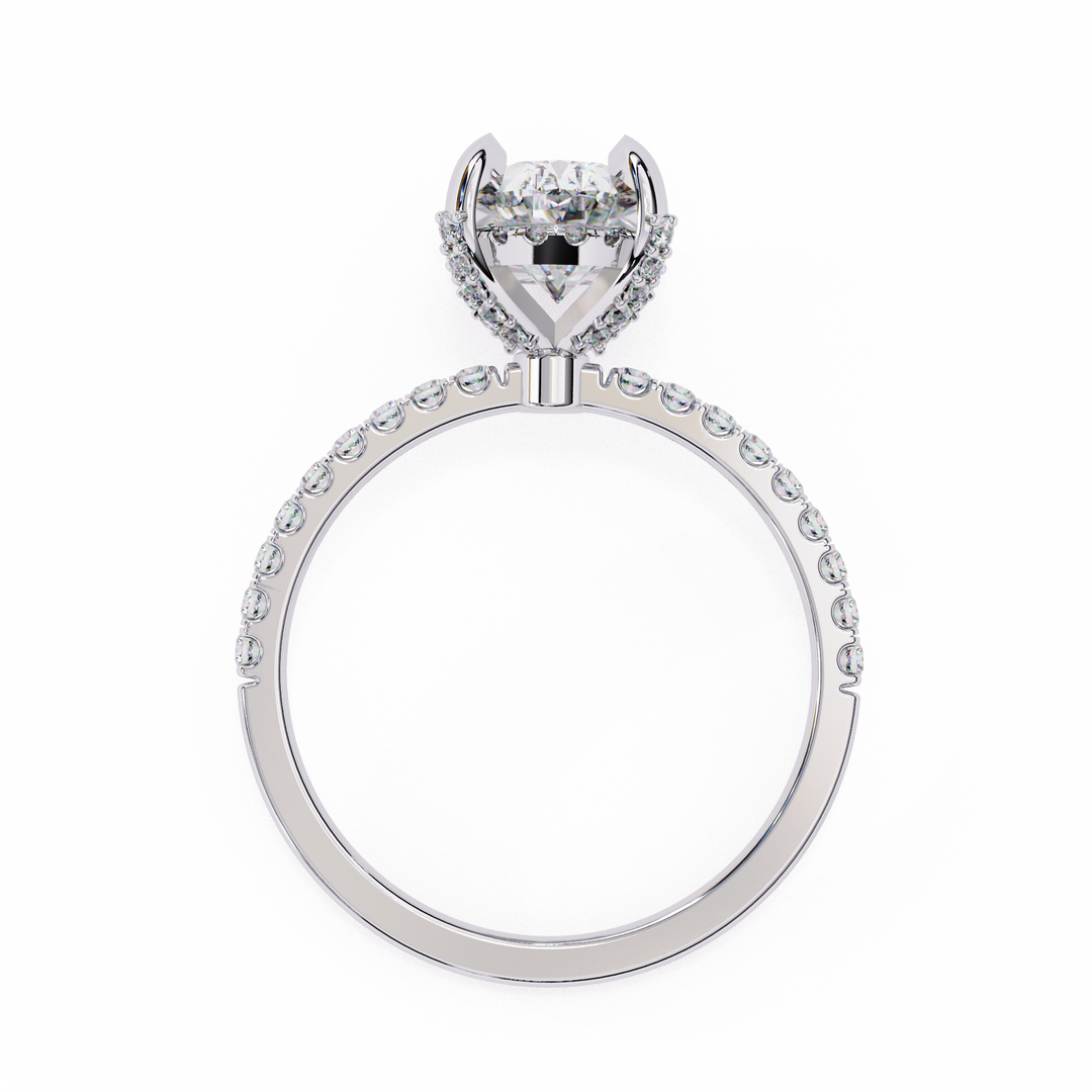Oval Cut Lab Grown Diamond Engagement Ring, Hidden Halo Diamond Ring, 18K Rose Gold Pavé Band, Oval Solitaire Ring, Minimalist Luxury Bridal Ring