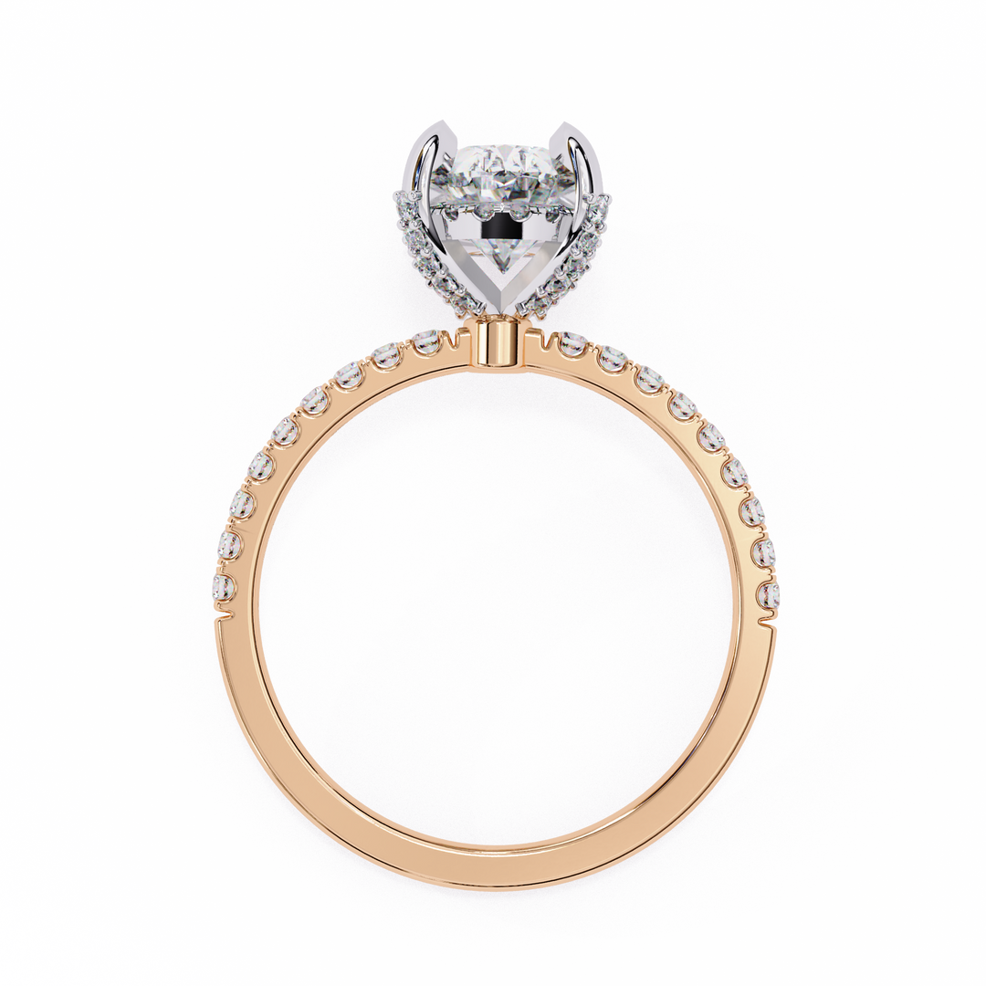 Oval Cut Lab Grown Diamond Engagement Ring, Hidden Halo Diamond Ring, 18K Rose Gold Pavé Band, Oval Solitaire Ring, Minimalist Luxury Bridal Ring