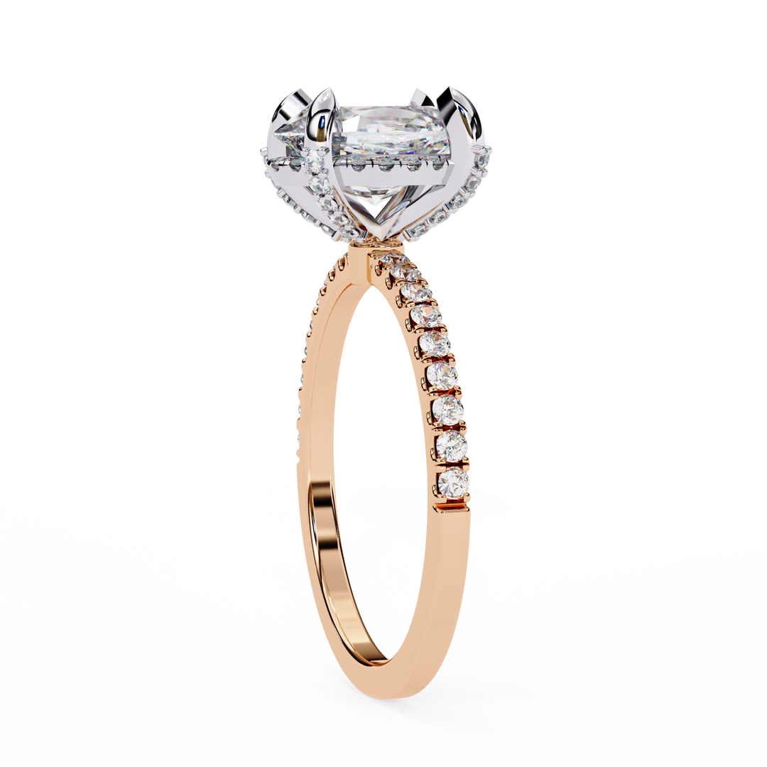 Oval Cut Lab Grown Diamond Engagement Ring, Hidden Halo Diamond Ring, 18K Rose Gold Pavé Band, Oval Solitaire Ring, Minimalist Luxury Bridal Ring