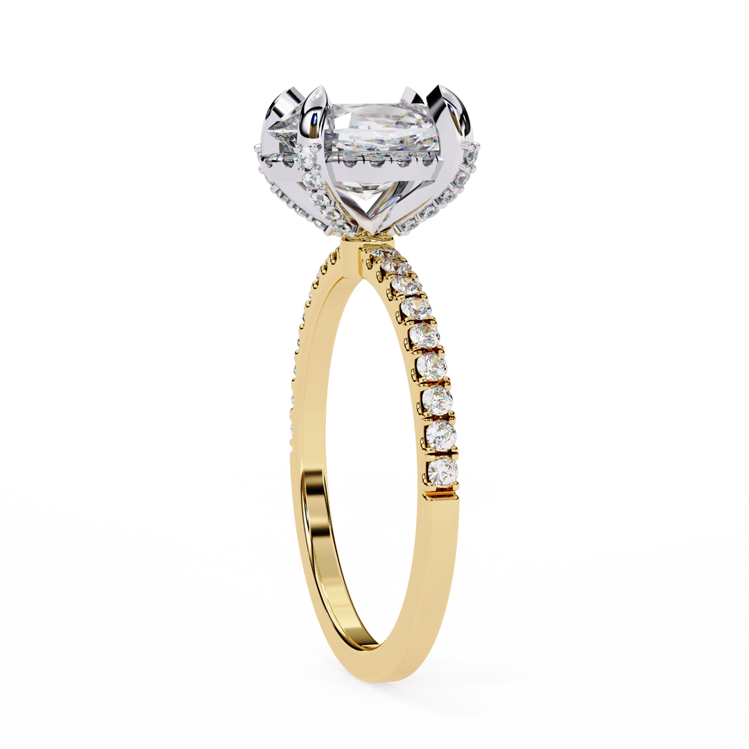Oval Cut Lab Grown Diamond Engagement Ring, Hidden Halo Diamond Ring, 18K Rose Gold Pavé Band, Oval Solitaire Ring, Minimalist Luxury Bridal Ring