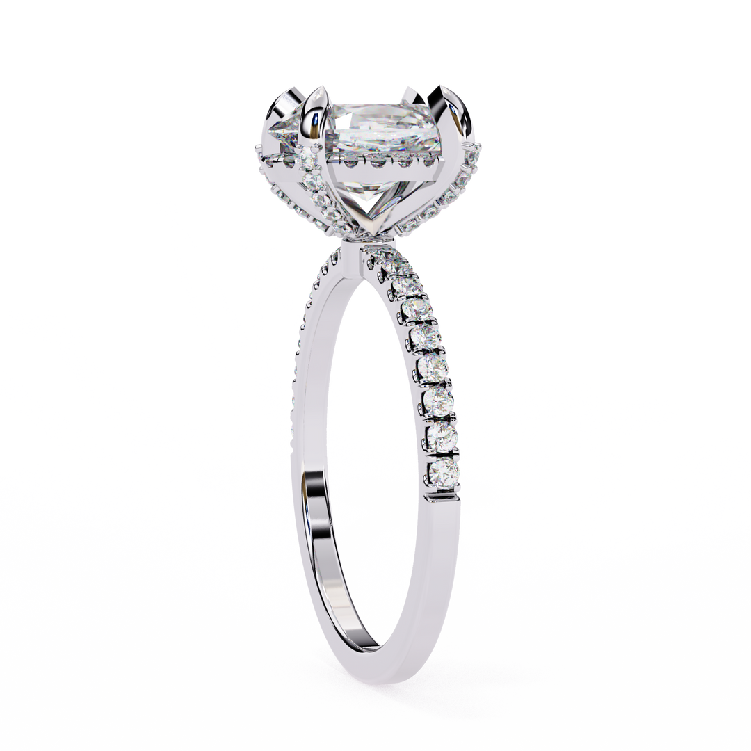 Oval Cut Lab Grown Diamond Engagement Ring, Hidden Halo Diamond Ring, 18K Rose Gold Pavé Band, Oval Solitaire Ring, Minimalist Luxury Bridal Ring