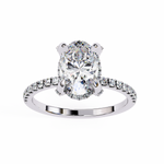 Load image into Gallery viewer, Oval Cut Lab Grown Diamond Engagement Ring, Hidden Halo Diamond Ring, 18K Rose Gold Pavé Band, Oval Solitaire Ring, Minimalist Luxury Bridal Ring