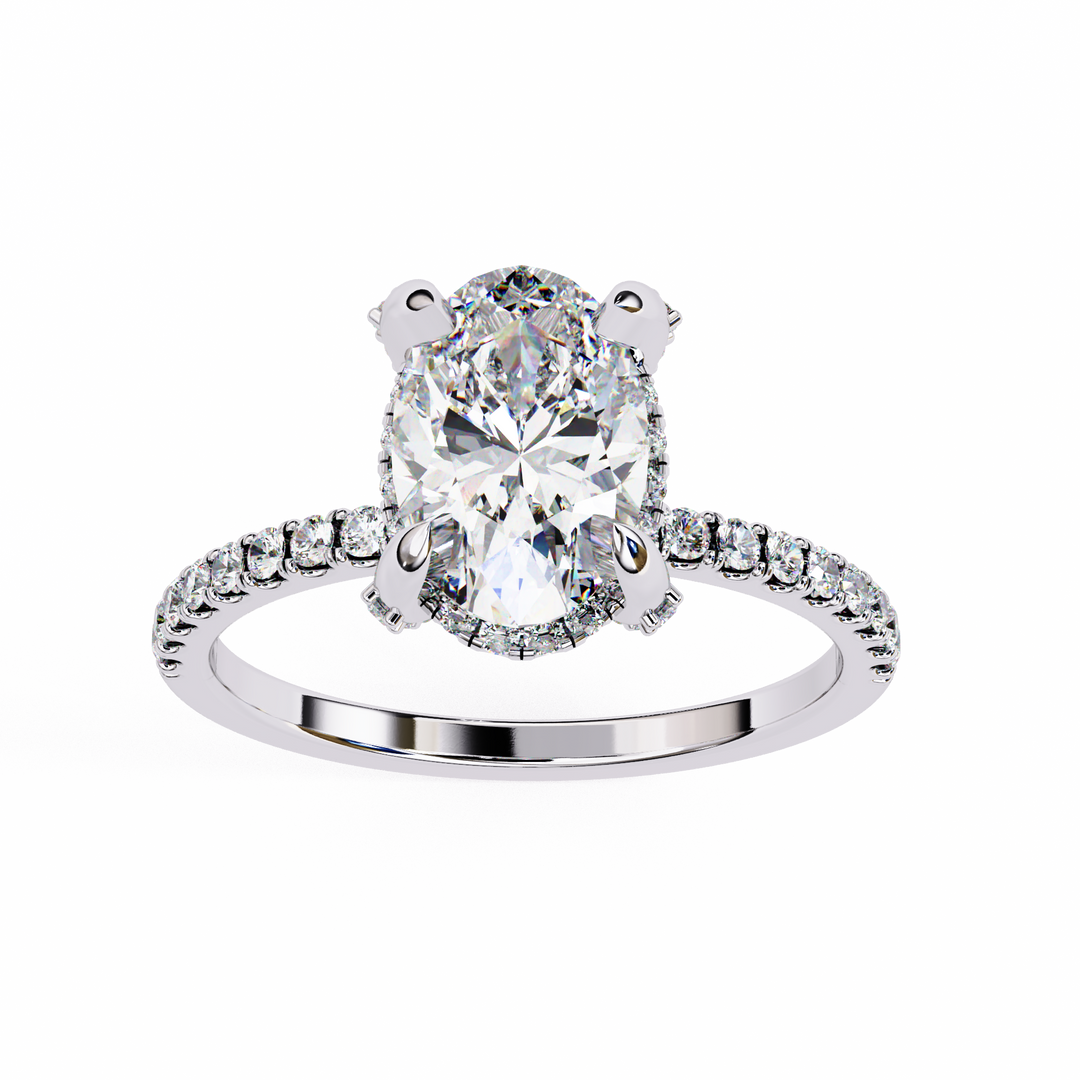 Oval Cut Lab Grown Diamond Engagement Ring, Hidden Halo Diamond Ring, 18K Rose Gold Pavé Band, Oval Solitaire Ring, Minimalist Luxury Bridal Ring