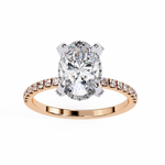 Load image into Gallery viewer, Oval Cut Lab Grown Diamond Engagement Ring, Hidden Halo Diamond Ring, 18K Rose Gold Pavé Band, Oval Solitaire Ring, Minimalist Luxury Bridal Ring