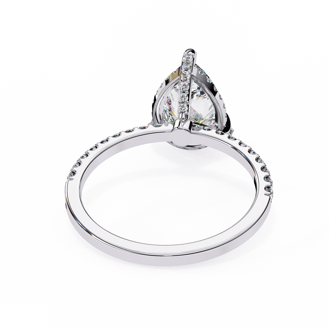 Pear Cut Lab Grown Diamond Engagement Ring, Hidden Halo Diamond Ring, 18K Yellow Gold Pavé Band, Teardrop Solitaire Ring, Luxury Bridal Ring
