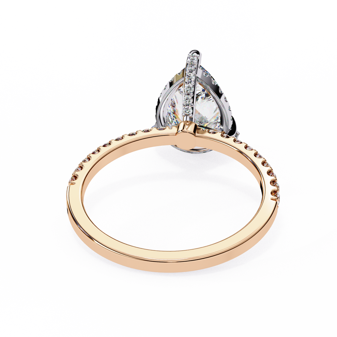 Pear Cut Lab Grown Diamond Engagement Ring, Hidden Halo Diamond Ring, 18K Yellow Gold Pavé Band, Teardrop Solitaire Ring, Luxury Bridal Ring