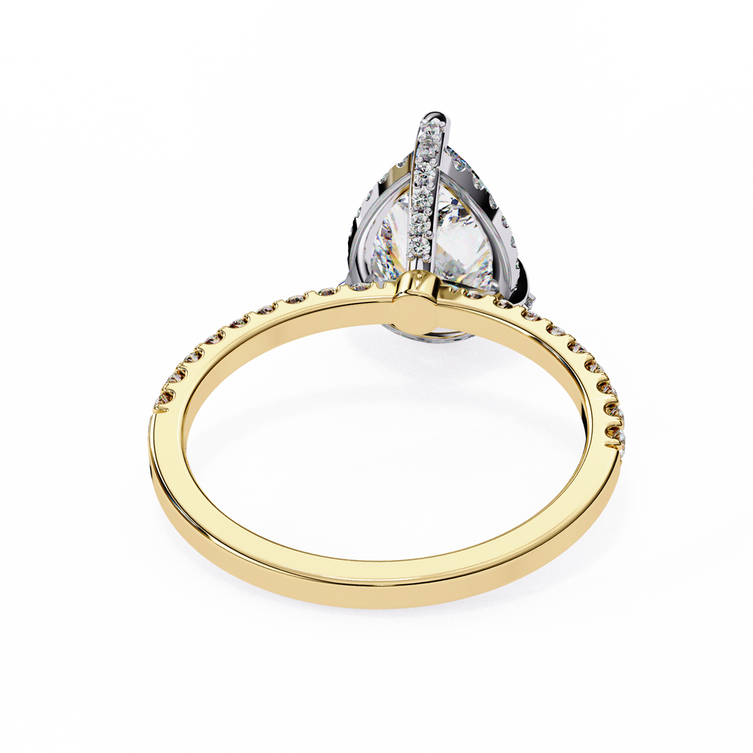 Pear Cut Lab Grown Diamond Engagement Ring, Hidden Halo Diamond Ring, 18K Yellow Gold Pavé Band, Teardrop Solitaire Ring, Luxury Bridal Ring