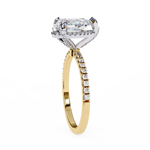 Load image into Gallery viewer, Pear Cut Lab Grown Diamond Engagement Ring, Hidden Halo Diamond Ring, 18K Yellow Gold Pavé Band, Teardrop Solitaire Ring, Luxury Bridal Ring