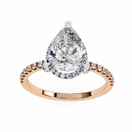 Load image into Gallery viewer, Pear Cut Lab Grown Diamond Engagement Ring, Hidden Halo Diamond Ring, 18K Yellow Gold Pavé Band, Teardrop Solitaire Ring, Luxury Bridal Ring