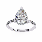 Load image into Gallery viewer, Pear Cut Lab Grown Diamond Engagement Ring, Hidden Halo Diamond Ring, 18K Yellow Gold Pavé Band, Teardrop Solitaire Ring, Luxury Bridal Ring