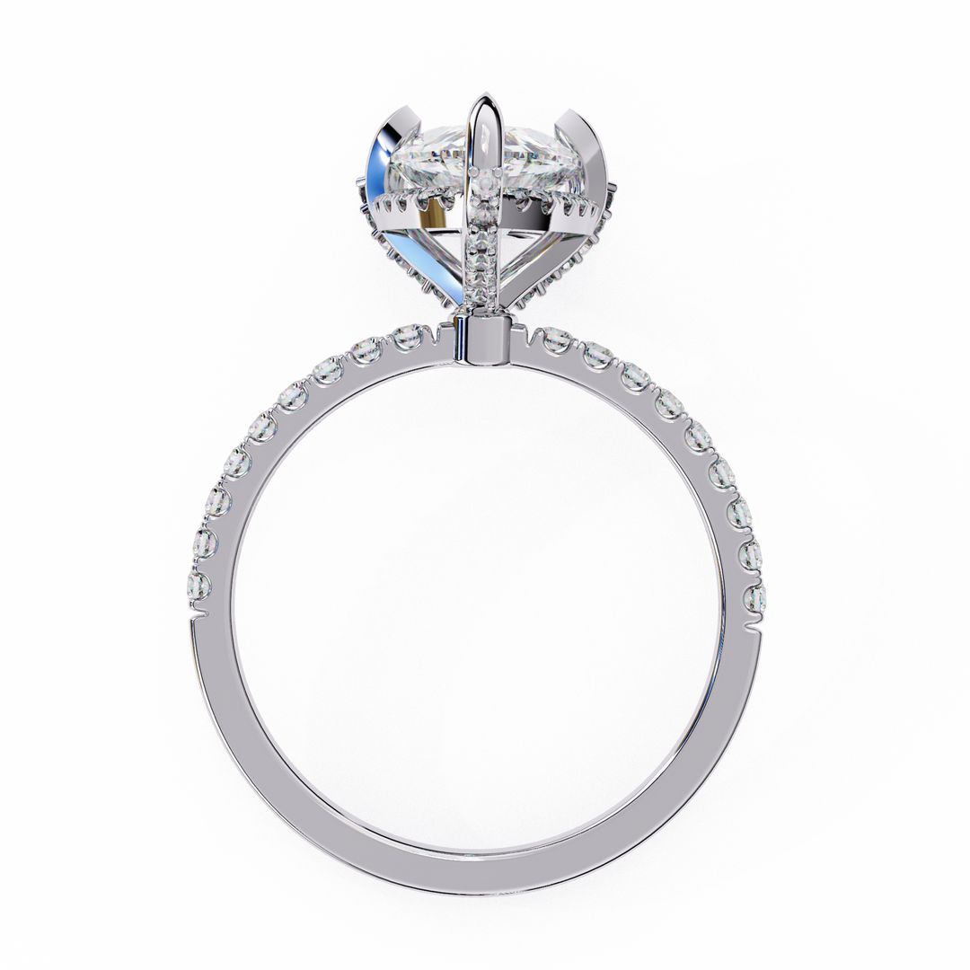 Pear Cut Lab Grown Diamond Engagement Ring, Hidden Halo Diamond Ring, 18K Yellow Gold Pavé Band, Teardrop Solitaire Ring, Luxury Bridal Ring