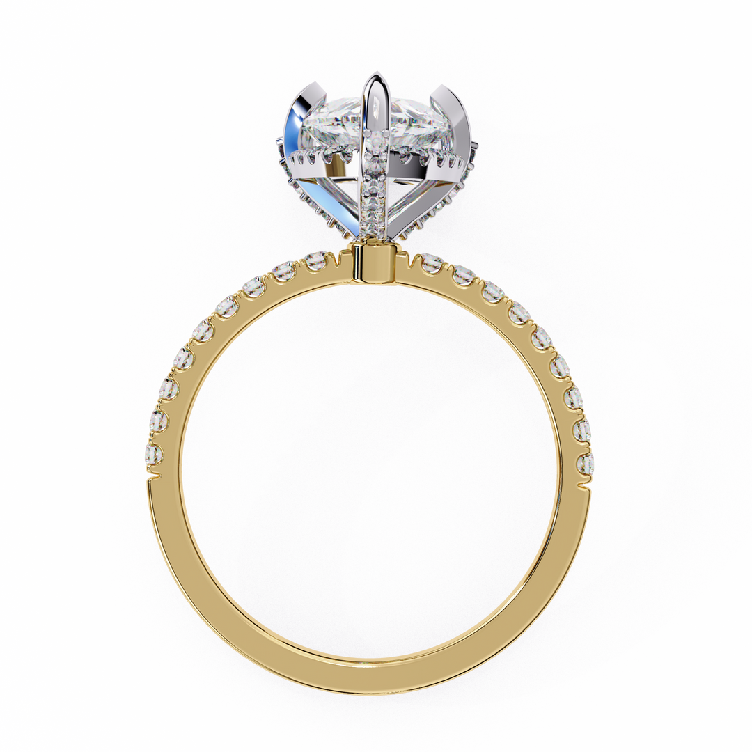Pear Cut Lab Grown Diamond Engagement Ring, Hidden Halo Diamond Ring, 18K Yellow Gold Pavé Band, Teardrop Solitaire Ring, Luxury Bridal Ring