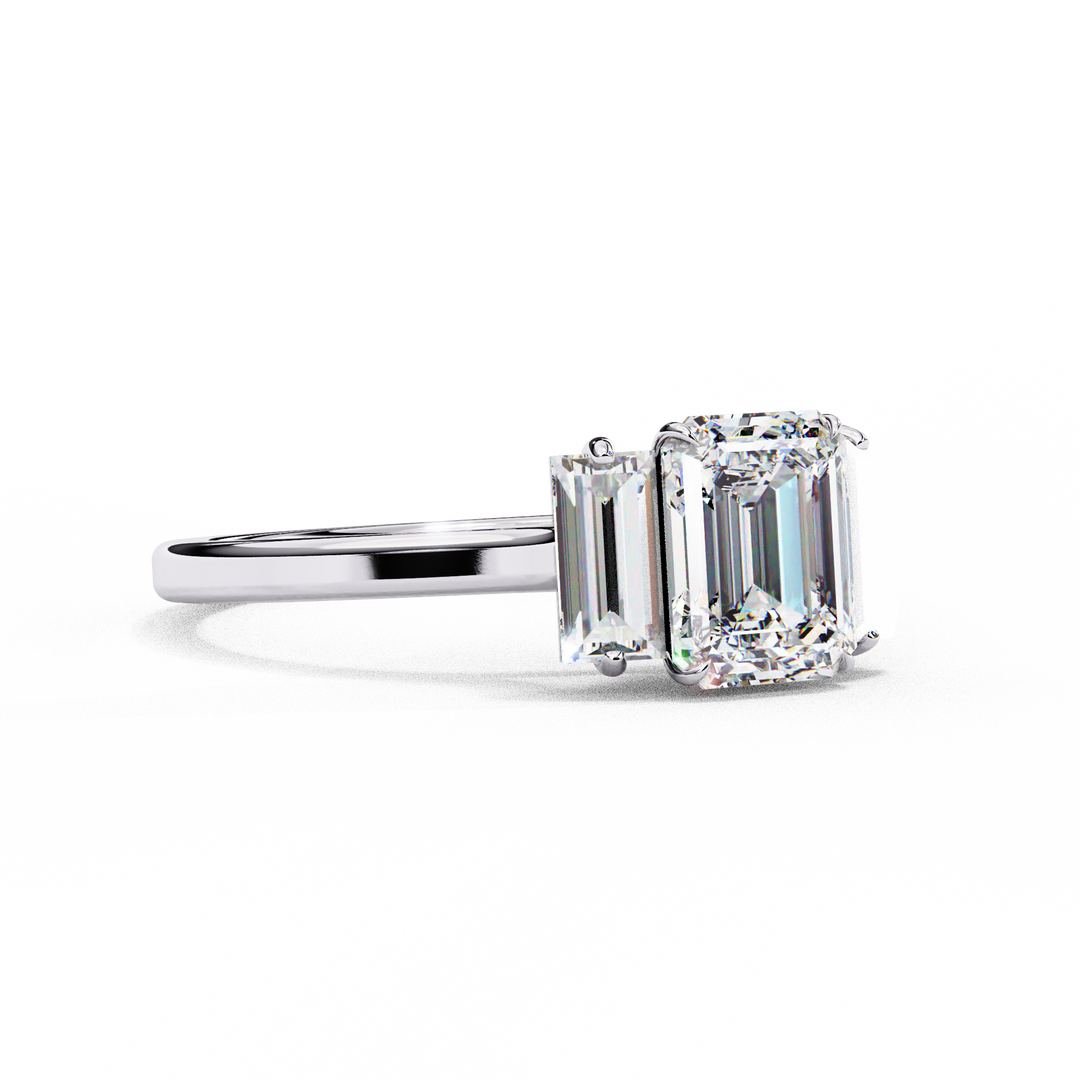 Emerald Cut Lab Grown Diamond Engagement Ring | Baguette Side Stones