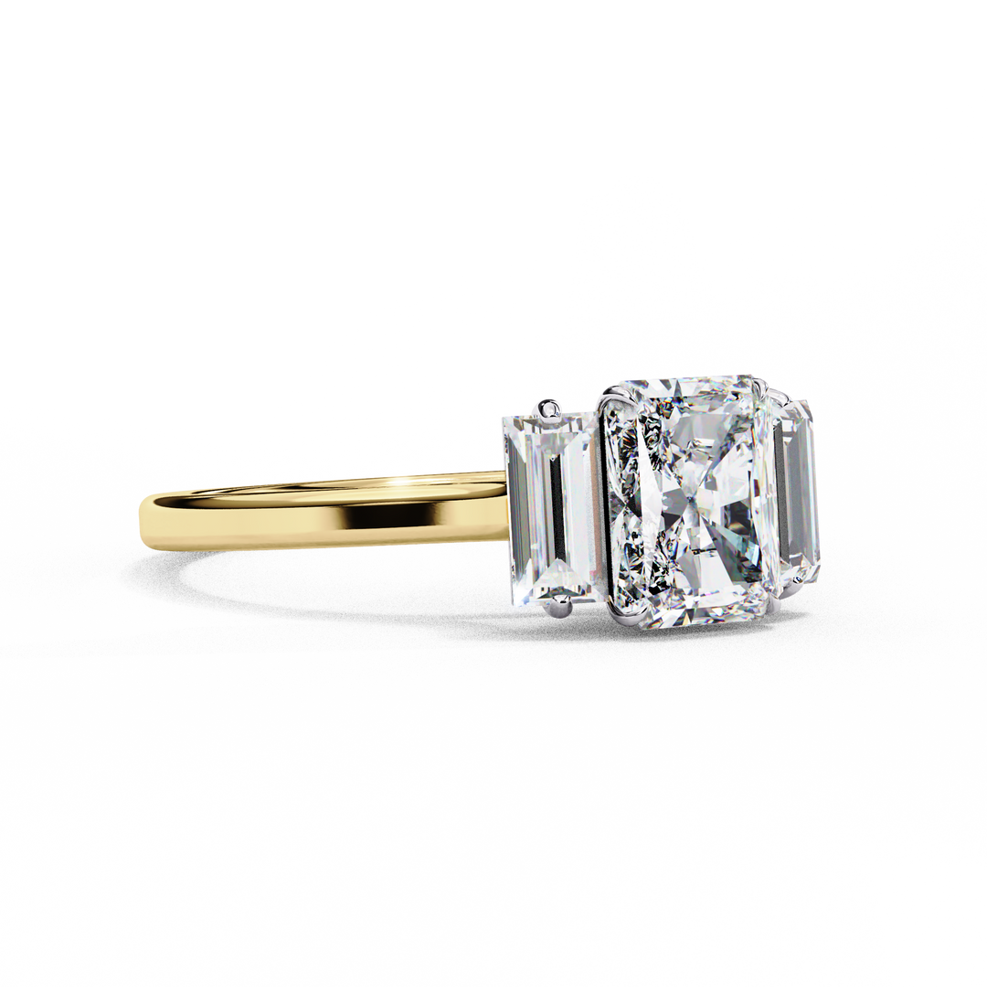 Radiant Cut Moissanite Engagement Ring with Baguette Side Stones