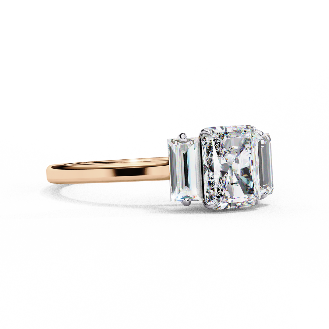 Radiant Cut Moissanite Engagement Ring with Baguette Side Stones