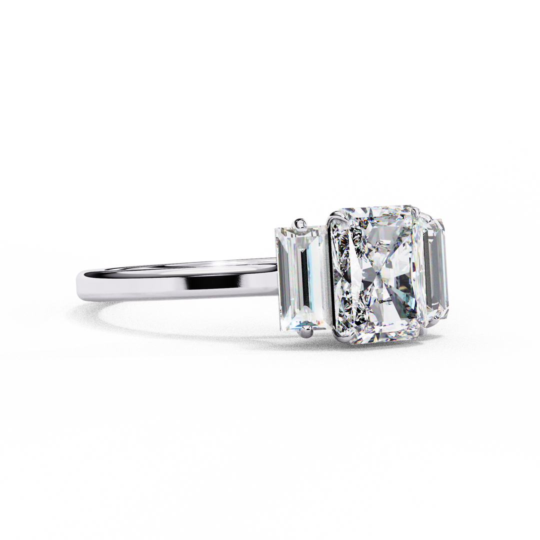 Radiant Cut Moissanite Engagement Ring with Baguette Side Stones