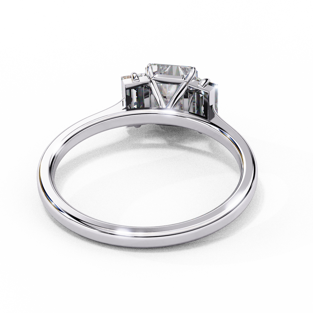 Emerald Cut Lab Grown Diamond Engagement Ring | Baguette Side Stones