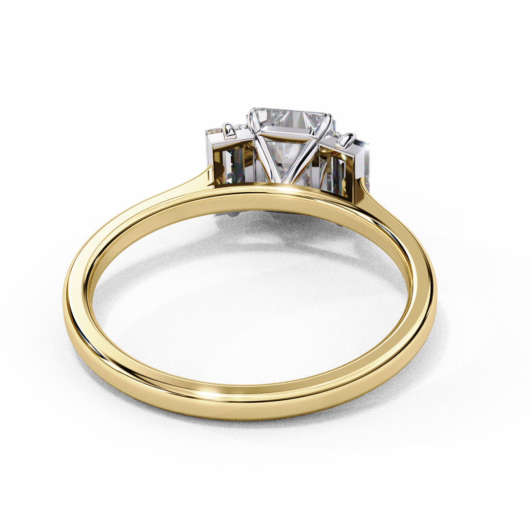 Emerald Cut Lab Grown Diamond Engagement Ring | Baguette Side Stones