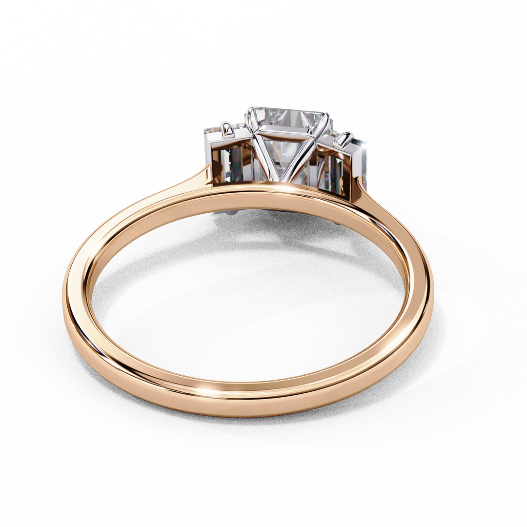 Emerald Cut Lab Grown Diamond Engagement Ring | Baguette Side Stones