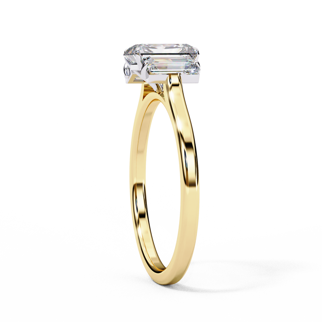 Emerald Cut Lab Grown Diamond Engagement Ring | Baguette Side Stones