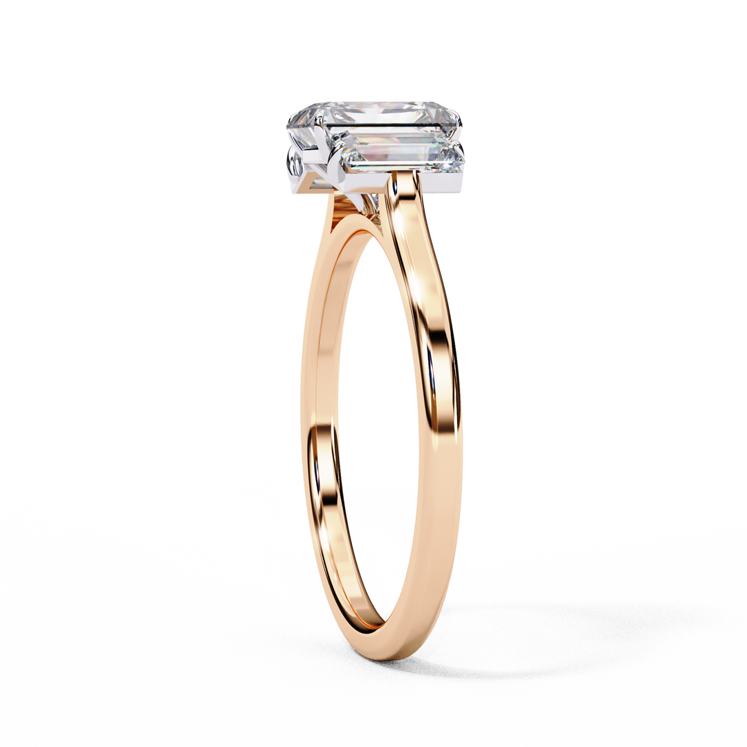 Emerald Cut Lab Grown Diamond Engagement Ring | Baguette Side Stones