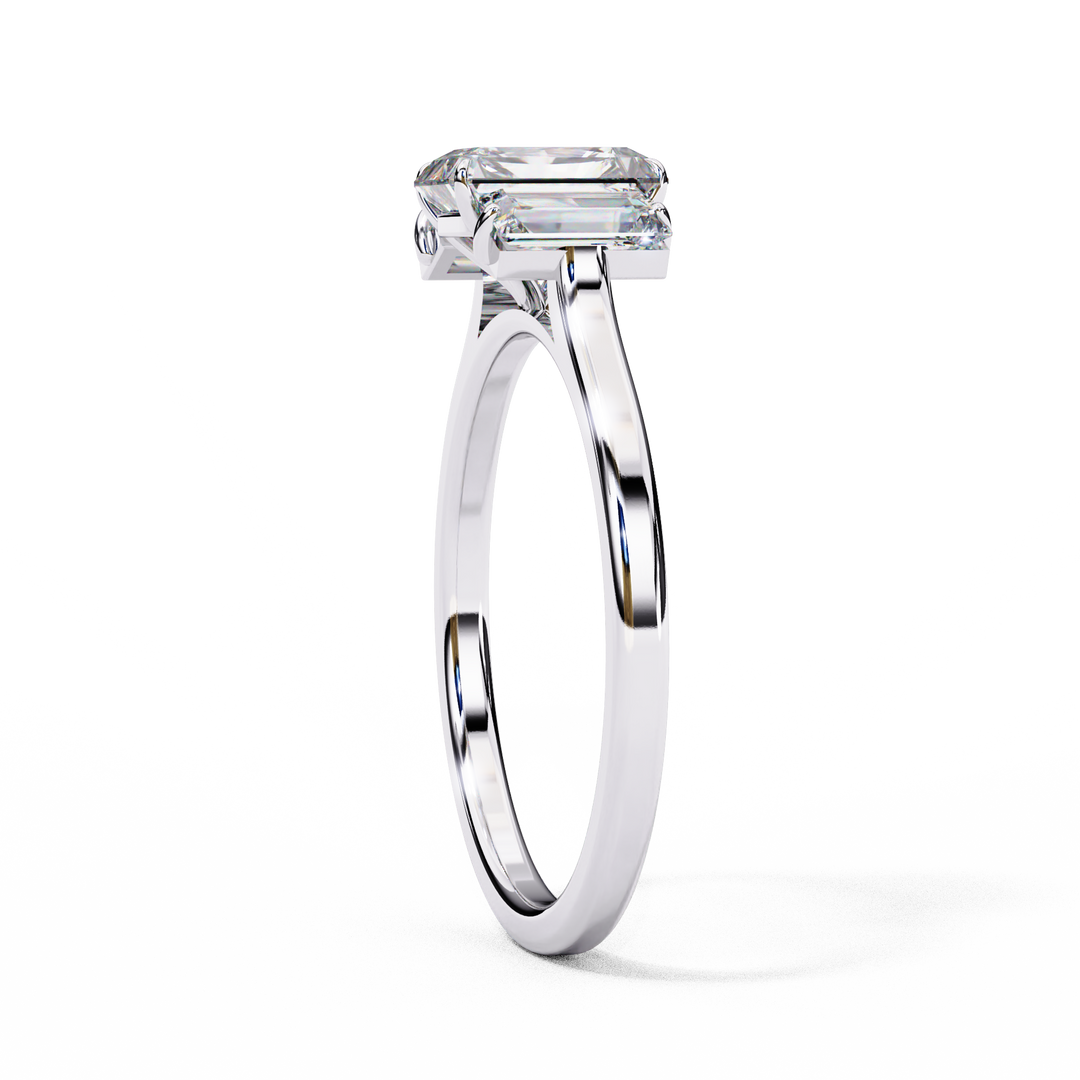 Emerald Cut Lab Grown Diamond Engagement Ring | Baguette Side Stones