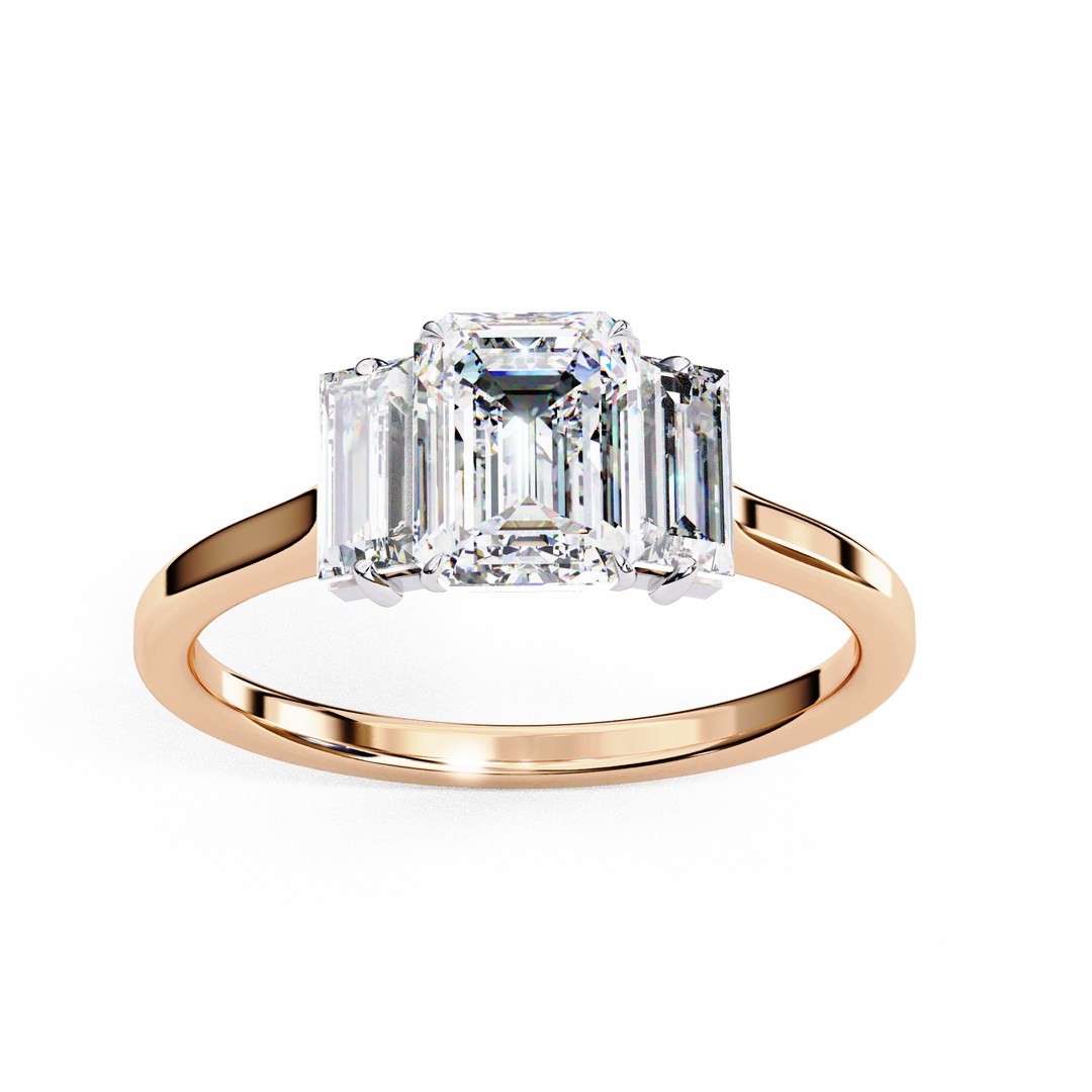 Emerald Cut Lab Grown Diamond Engagement Ring | Baguette Side Stones