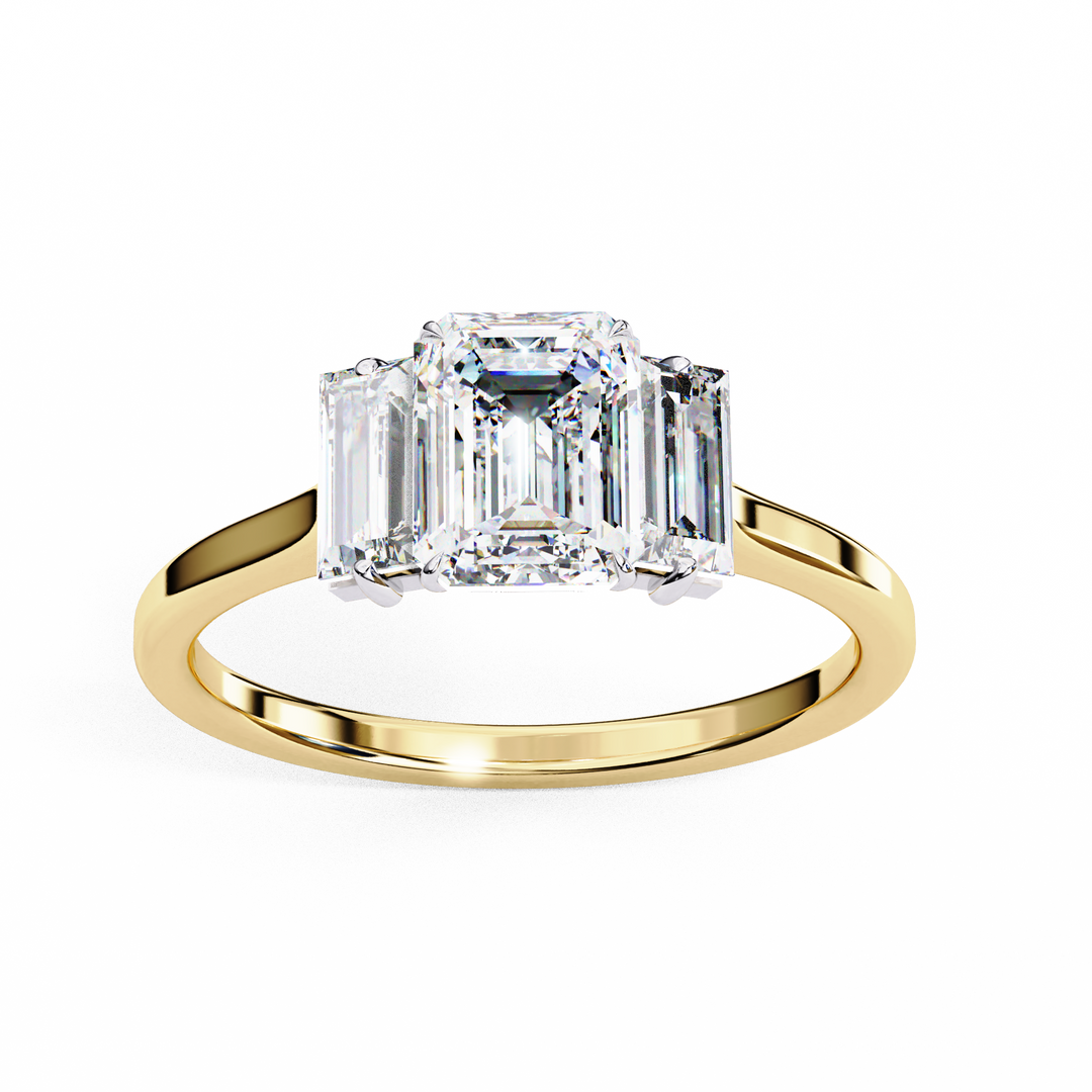 Emerald Cut Lab Grown Diamond Engagement Ring | Baguette Side Stones