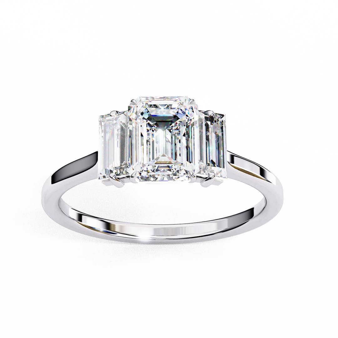 Emerald Cut Lab Grown Diamond Engagement Ring | Baguette Side Stones