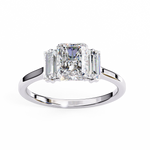 Load image into Gallery viewer, Radiant Cut Moissanite Engagement Ring with Baguette Side Stones
