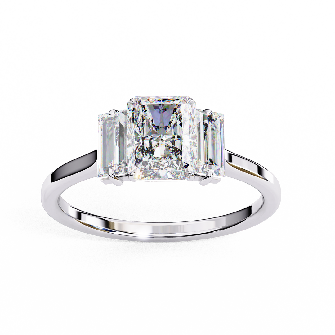 Radiant Cut Moissanite Engagement Ring with Baguette Side Stones