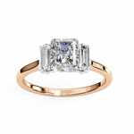 Load image into Gallery viewer, Radiant Cut Moissanite Engagement Ring with Baguette Side Stones
