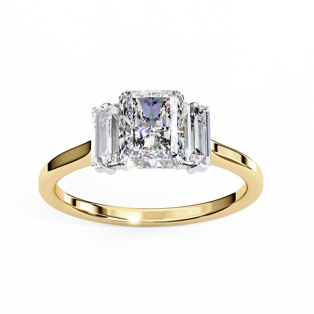 Radiant Cut Moissanite Engagement Ring with Baguette Side Stones