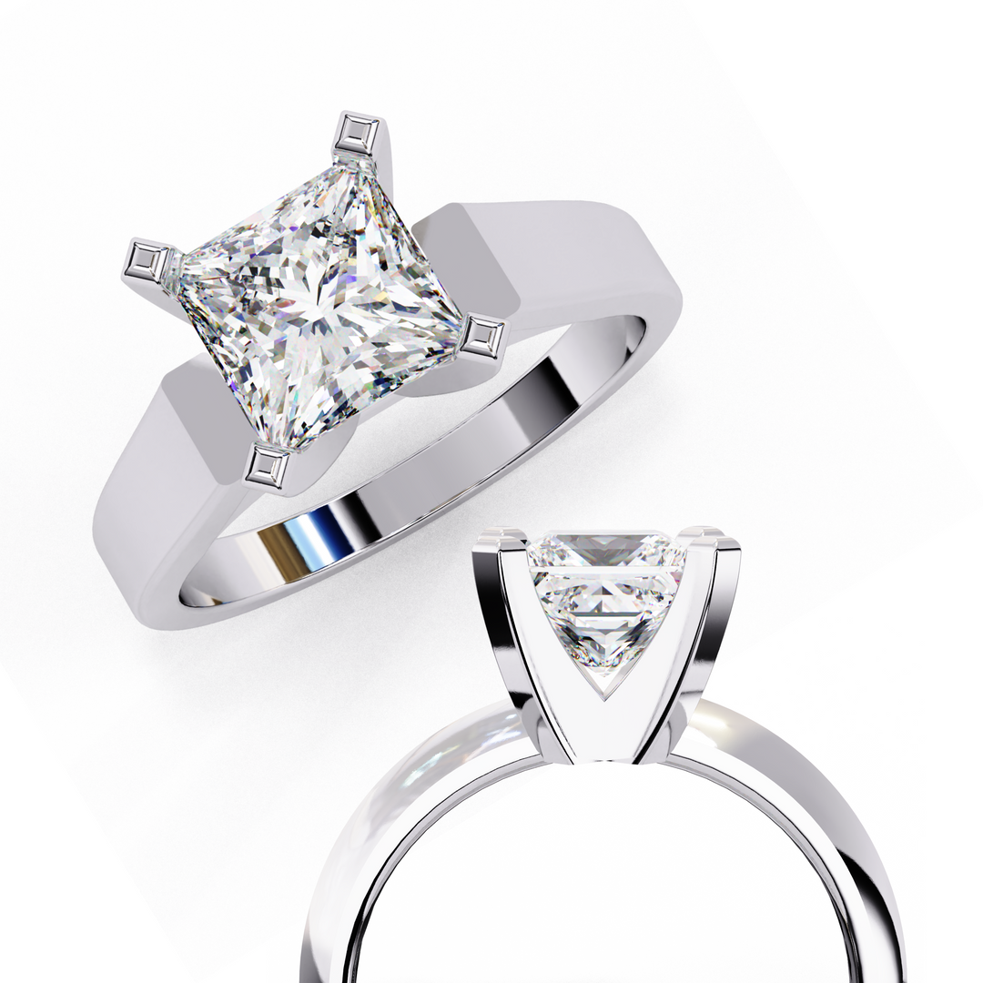 Princess Cut Moissanite Solitaire Engagement Ring | Classic 4-Prong Setting | 18K Gold & Platinum (Copy)