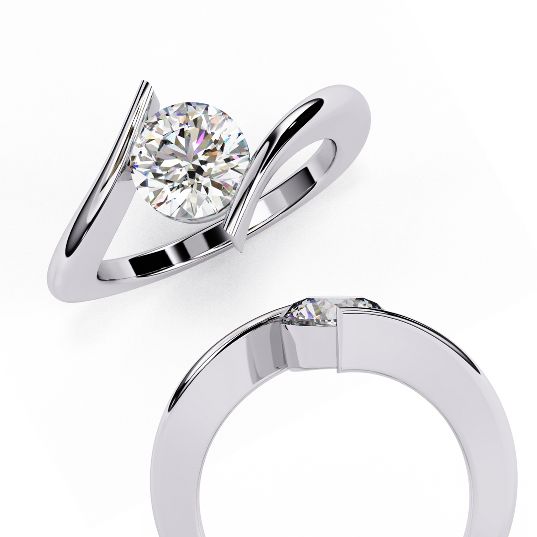 Bypass Round Cut Moissanite Engagement Ring | Modern Solitaire Twist Design | 18K Gold or Platinum