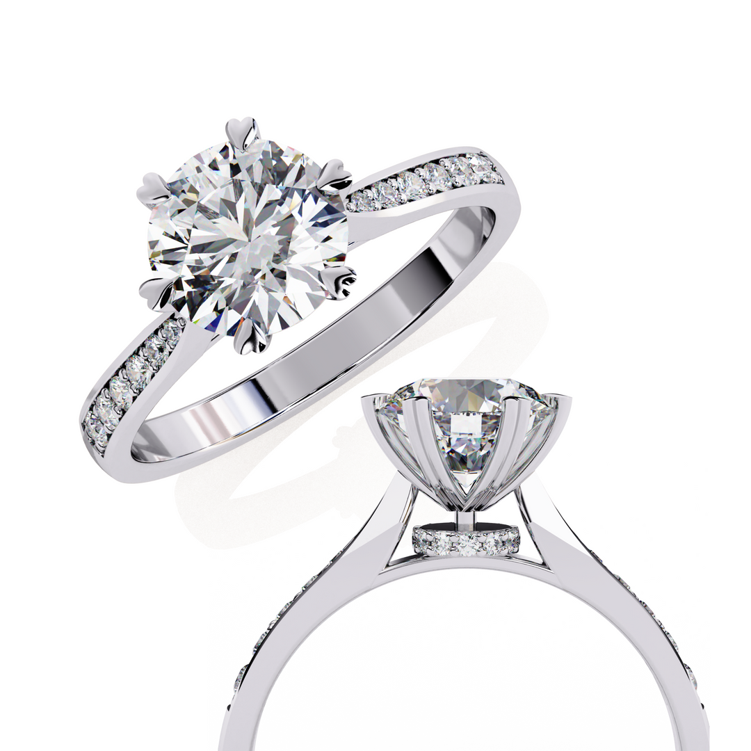 Round Cut Lab Grown Diamond Solitaire Engagement Ring | Classic 6-Prong Bridal Ring | 18K Gold & Platinum