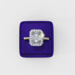 Load and play video in Gallery viewer, Emerald Cut Lab Grown Diamond Engagement Ring with Pave Halo
