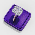 Load and play video in Gallery viewer, Emerald Cut Lab Grown Diamond Engagement Ring with Pave Halo
