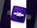 Load and play video in Gallery viewer, Princess Cut Moissanite Solitaire Engagement Ring | Classic 4-Prong Setting | 18K Gold &amp; Platinum (Copy)
