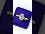 Load and play video in Gallery viewer, Pear Cut Lab Grown Diamond Engagement Ring With Starburst Halo
