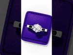 Load and play video in Gallery viewer, Round Cut Moissanite Engagement Ring | Vintage Six Prong Solitaire with Hidden Accents | 18K Gold &amp; Platinum Bridal Ring
