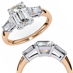 Load image into Gallery viewer, Emerald Cut Moissanite Engagement Ring | Baguette Side Stones
