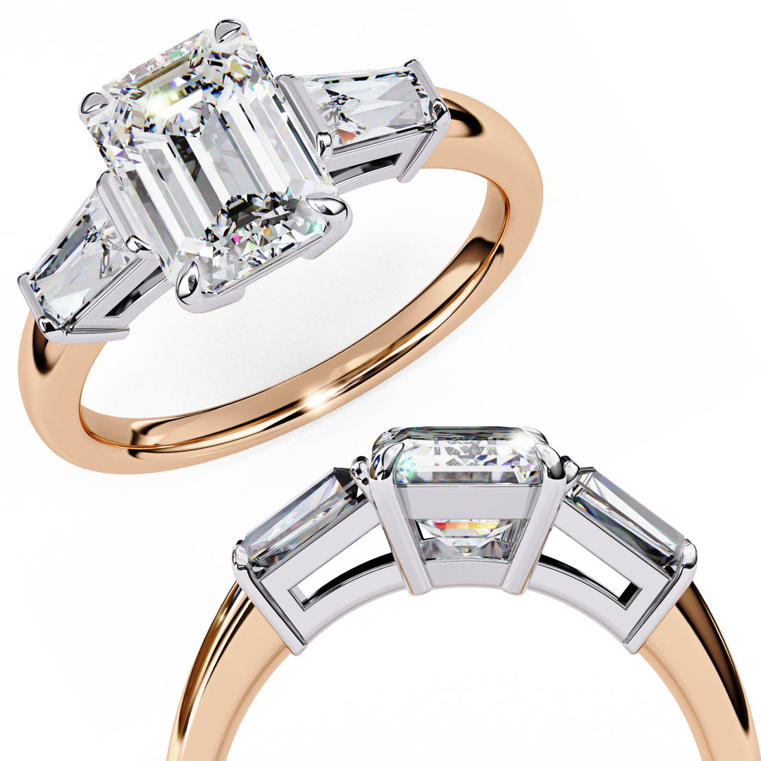 Emerald Cut Moissanite Engagement Ring | Baguette Side Stones
