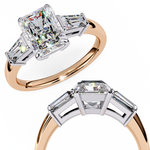Load image into Gallery viewer, Radiant Cut Moissanite Engagement Ring with Baguette Side Stones
