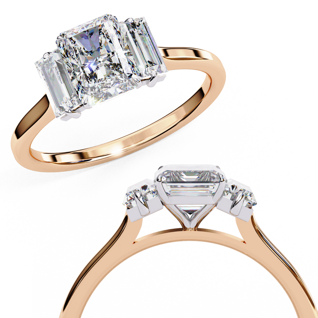 Radiant Cut Moissanite Engagement Ring with Baguette Side Stones