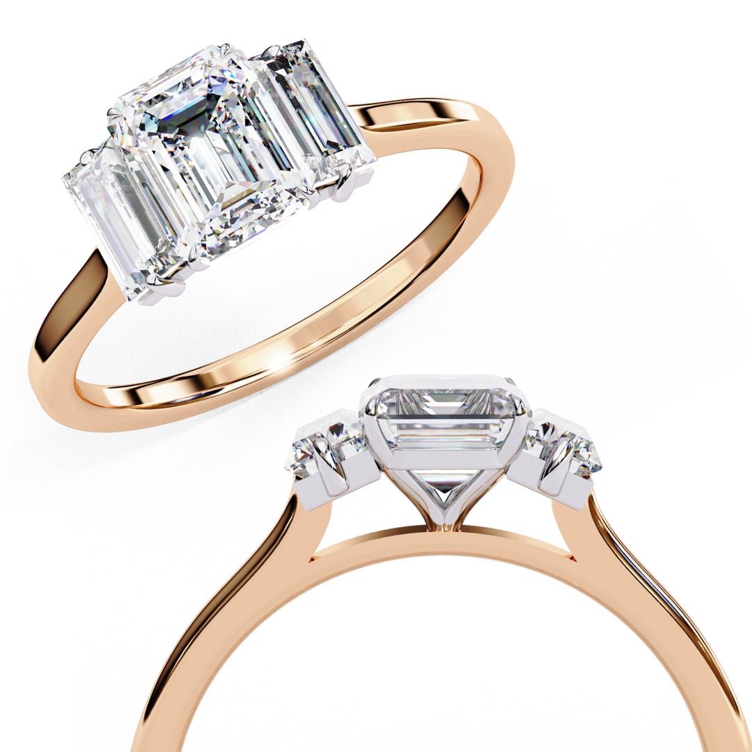 Emerald Cut Lab Grown Diamond Engagement Ring | Baguette Side Stones