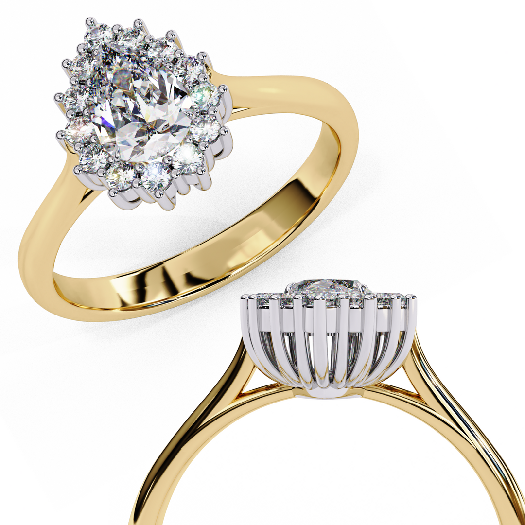 Pear Cut Lab Grown Diamond Engagement Ring With Starburst Halo