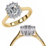 Load image into Gallery viewer, Emerald Cut Moissanite Engagement Ring with Starburst Halo
