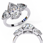 Load image into Gallery viewer, Pear Cut Moissanite Engagement Ring with Pear Side Stones
