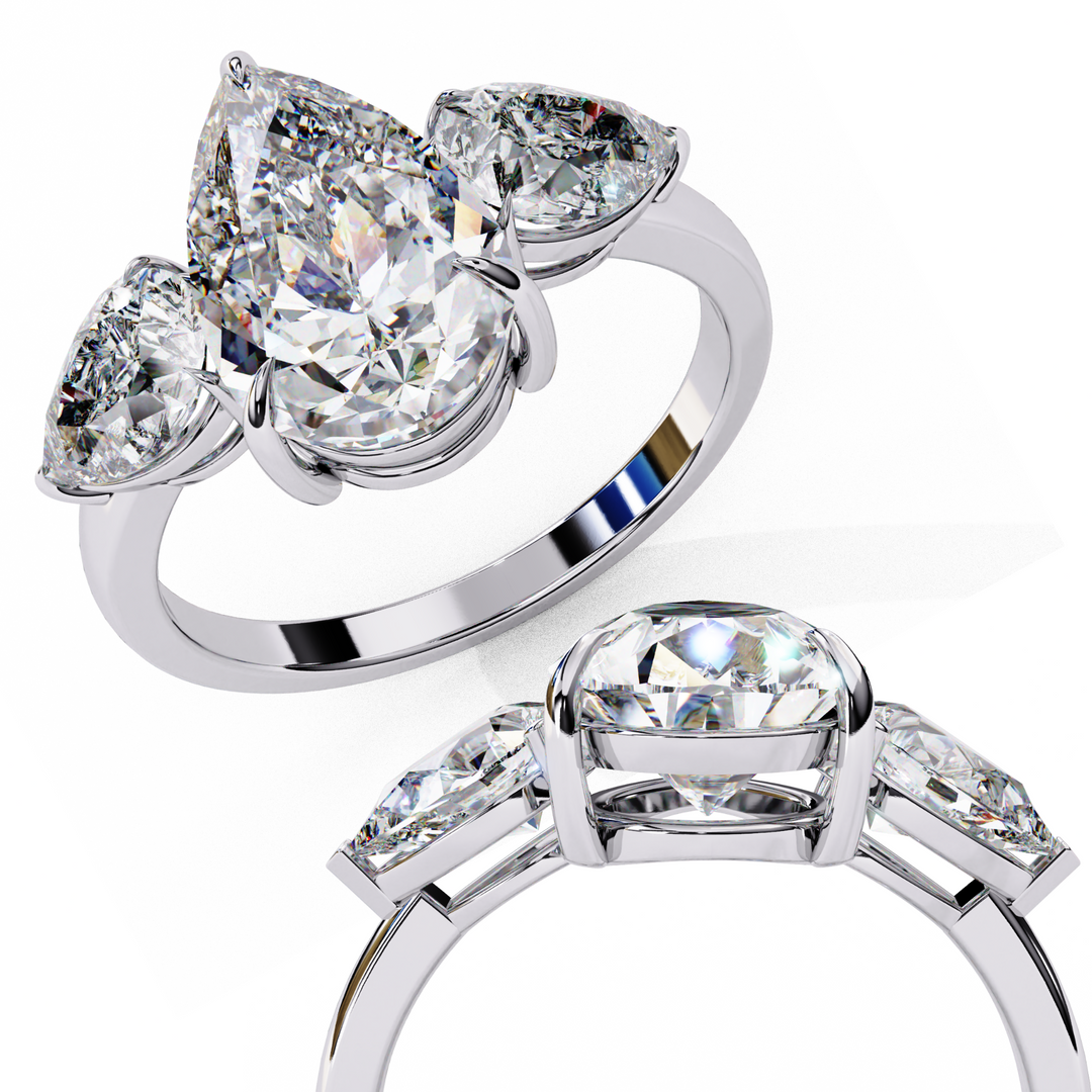 Pear Cut Moissanite Engagement Ring with Pear Side Stones